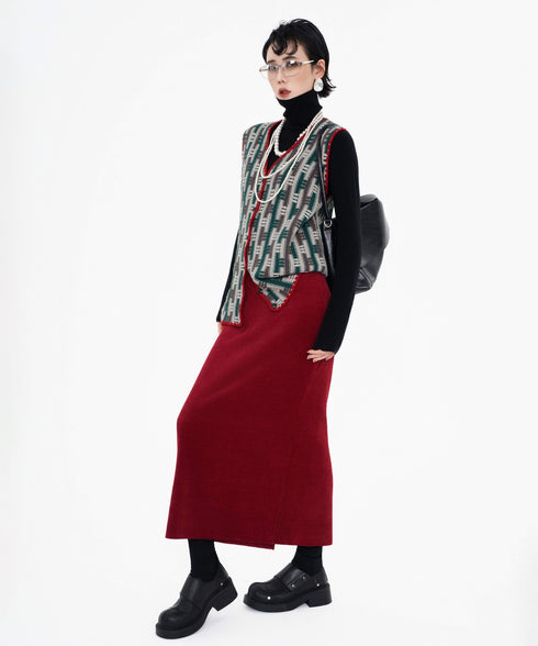 Pattern Trim Knit Vest